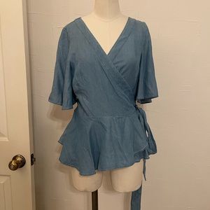 Denim Wrap Blouse